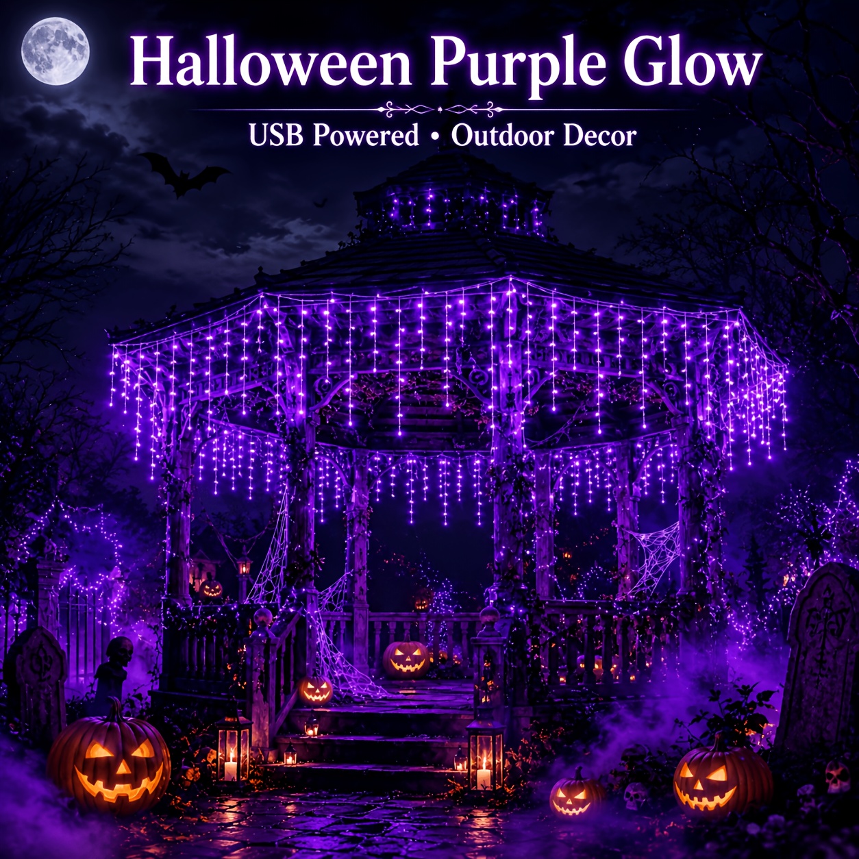 TEMU Outdoor Halloween Decorations 194/104/47led Purple Usb Icicle String Lights, 10 , Christmas Decor Twinkle Fairy Lights, Christmas Tree Lights,