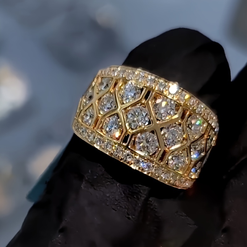 Image of Elegant Luxurious Micro-pave Sparkling Zirconia Ring Women' Casual Vacation Party Jewelry Outfit Matching Premium Banquet Jewelry 3 Colors
