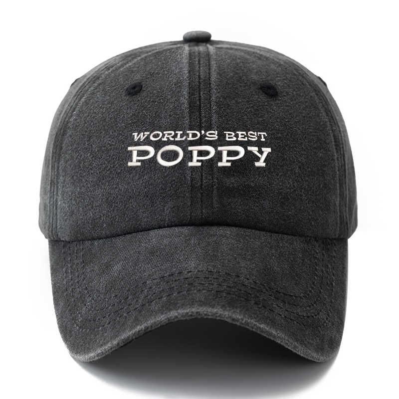 TEMU Poppy Embroidered Baseball - Lightweight, Adjustable Snapback Hat For Men, Black With White Lettering, Outdoor Activities, Casual Wear, And,