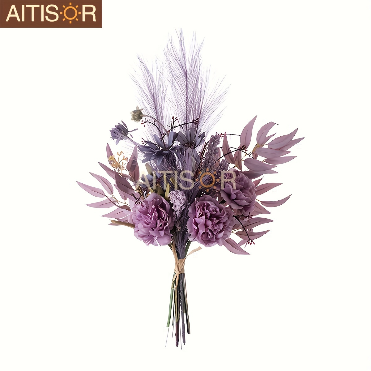 Image of 1 Bouquet Artificial Flower, Purple Flower Arrangements Pampas Grass Bouquet Mixed Floral Table Centerpieces For Home Wedding Garden Party Spring Summer Decoration