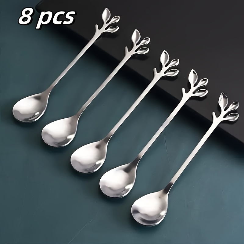 TEMU Set Of 8 Stainless Steel Coffee Spoons With A Design, Perfect For Stirring And Serving Ice Cream. Durable And Dishwasher Safe, Ideal For Restaurant Use