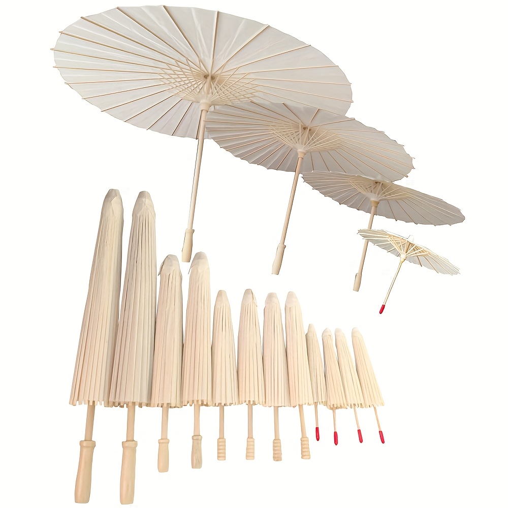 

12pcs ( 4 Different Sizes) White Paper Umbrella Wedding Party Decoration Diy Drawing Painting Photo Props Paper Parasols