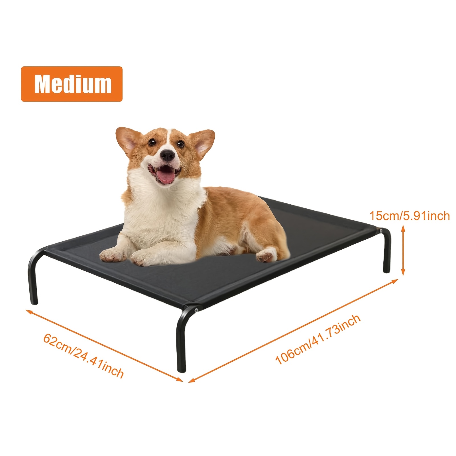 TEMU Elevated Dog Bed For Large Dogs - Cooling Breathable Mesh, 106x62cm, Raised Pet Cot With Non-slip Feet, Indoor/outdoor Use