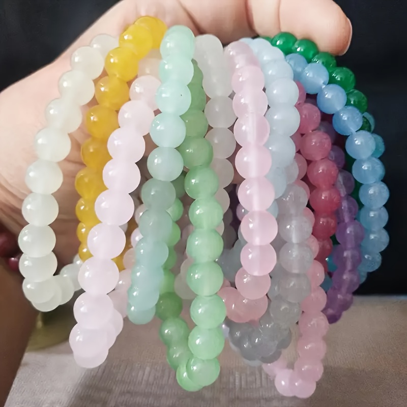 20pcs 8mm Colorful Glass Bead Bracelets - Classic & Preppy Style