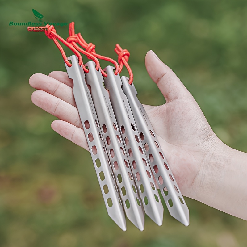 

4pcs Voyage Pure Titanium Tent Stakes, Corrosion-resistant Lightweight Camping Pegs, Outdoor Awning Nails For Christmas Festival