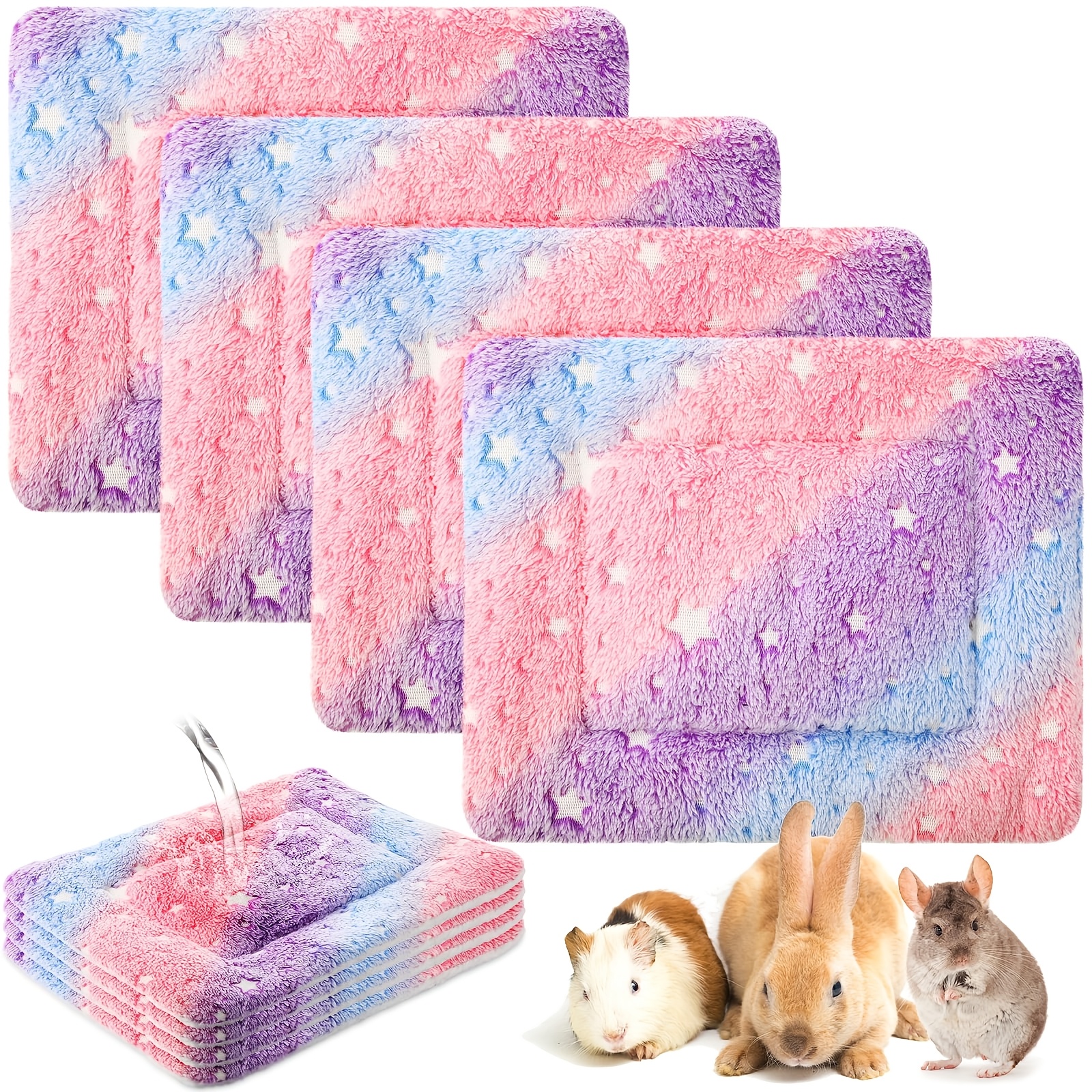 Image of 4pcs Guinea Pig Bedding | Winter Plush Cage Liners Soft Mat Reversible Cozy Animal Pee Pad For Bunny