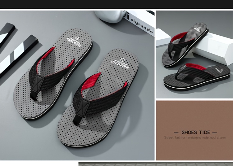 mens casual flip flops non slip eva sole durable fabric upper adjustable strap for outdoor beach summer   with red accents summer footwear adjustable strap sandals eva sole sandals Product details 1