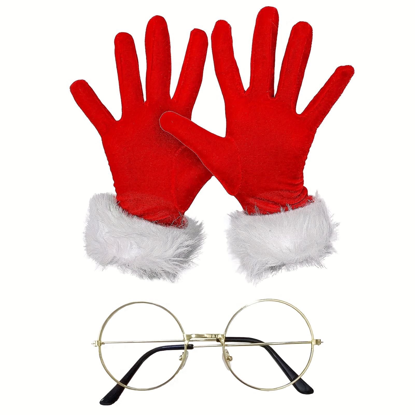 TEMU Santa Claus Accessories, 3pcs Santa Claus Gloves Christmas Dress Up Glasses Gloves Santa Costume Accessories, Santa Outfit Women, Santa Outfits