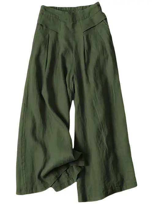 womens boho linen capri pants wide leg palazzo style elastic waist with pockets lightweight breathable for spring summer fall casual solid color trousers