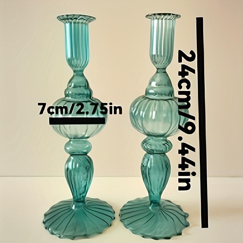 Image of Set Of 2. Glass Candle Holder, Glass Candle Stand. Height: 24cm, Mouth Diameter: 2.5cm. For Parties, Christmas