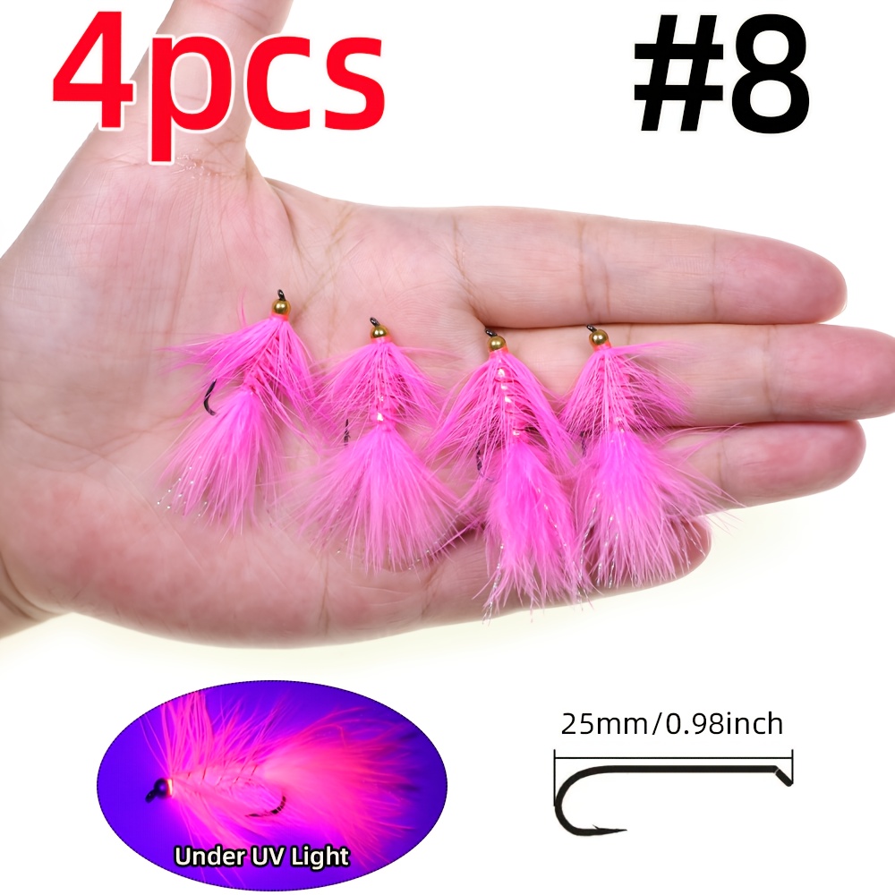 E-shop 4 Stück #4,#6,8 Messingperlenkopf Ly Widerhaken Fliegenbindenhakensalzwasser Streamer Forellen Barsch Panfish Steelhead Angelköder,