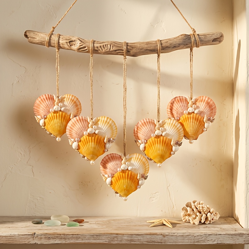 Handmade Heart Shell Pendant - Nautical Home, Patio And Porch Hanging Decoration, Suitable For Indoor Bedroom Decoration Hanging