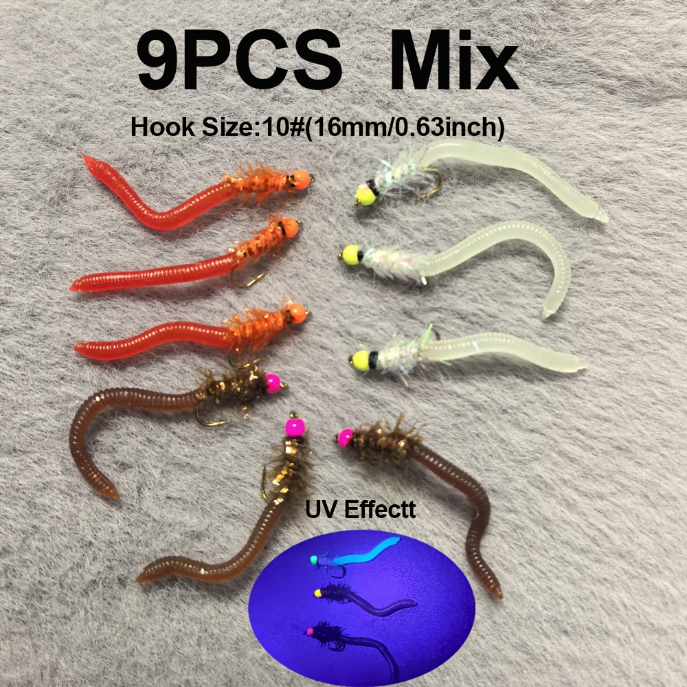 Image of 9pcs Uv/ Luminous Brass Beadhead Lifelike Artifical Fly Fishing Flies For Trout,steelhead, , , And Carp Fly Fishing Lure Bait