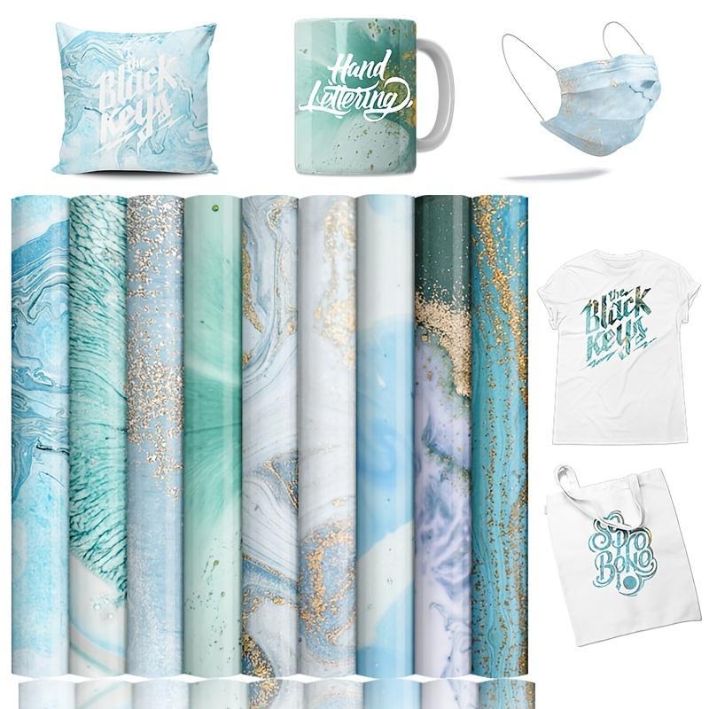 Image of Watercolor Marble Sublimation Pattern Transfer Paper - 9 Sheets 12 X 10 Inches, Watercolor Marble Prints Sublimation Transfer Paper Bundle For Mugs, Tumblers, Key Chain, T-shirts