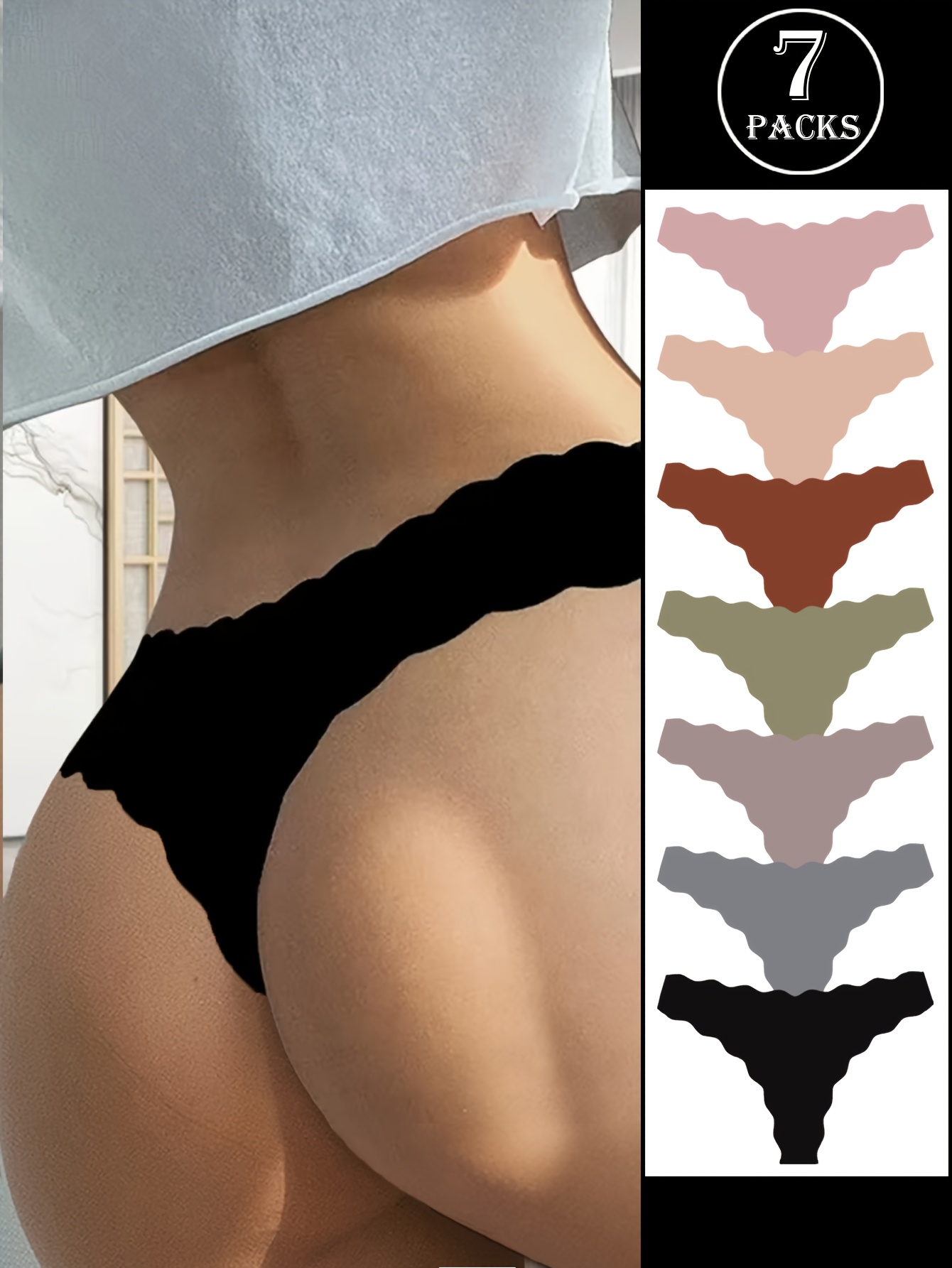 set of 7 stretchable underwear briefs with scalloped edges assorted colors comfortable and breathable for daily use