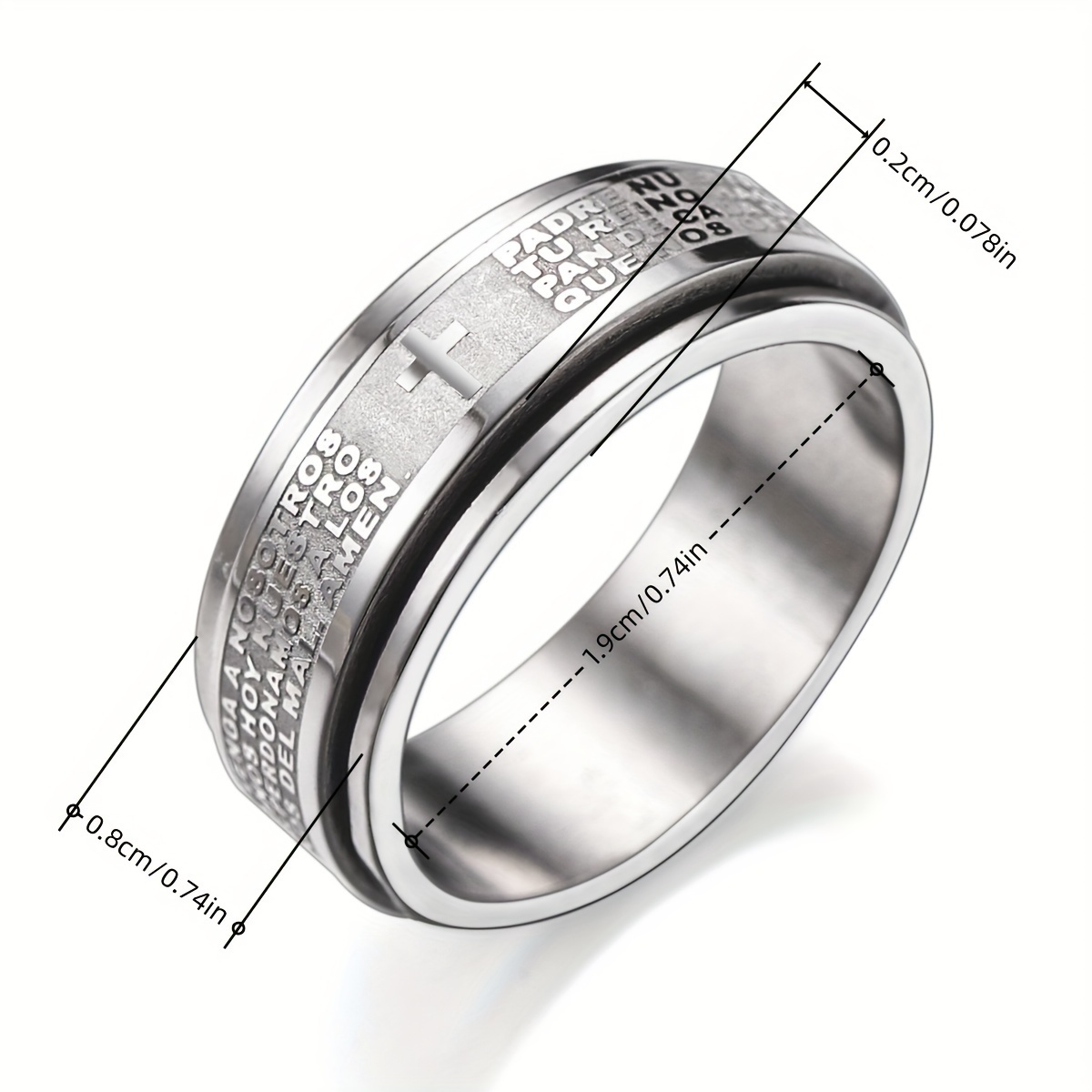 wholesale lots 30pcs stainless steel relieving anxiety spinner ring for men and women 8mm spanish   verse christian   cross ring cross ring letter cross ring religious jewelry gift Product details 1