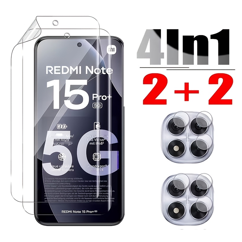 TEMU 2+2 2pcs Film Hydrogel HD + 2 Protections d'Objectif d'Appareil Photo, Film TPU HD, Convient pour Redmi Note 15 Pro+/Note 15 Pro/Note 15/Note 14