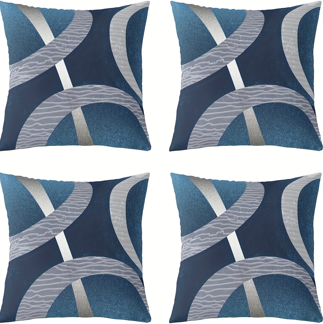 TEMU 4 Federe Paraboliche Geometriche Blu e con Chiusura a Cerniera, Design Moderno ad in Poliestere Lavabile in Macchina - per Divani o Sedute come