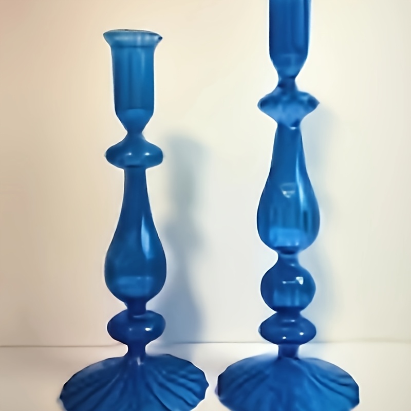 

2pcs/set. Blue Glass Candle Holder, Glass Candle Holder Base, Candle Holder, Height: 22cm/25cm. Mouth Diameter: 2.5cm, Christmas, Home Decoration, Party Use