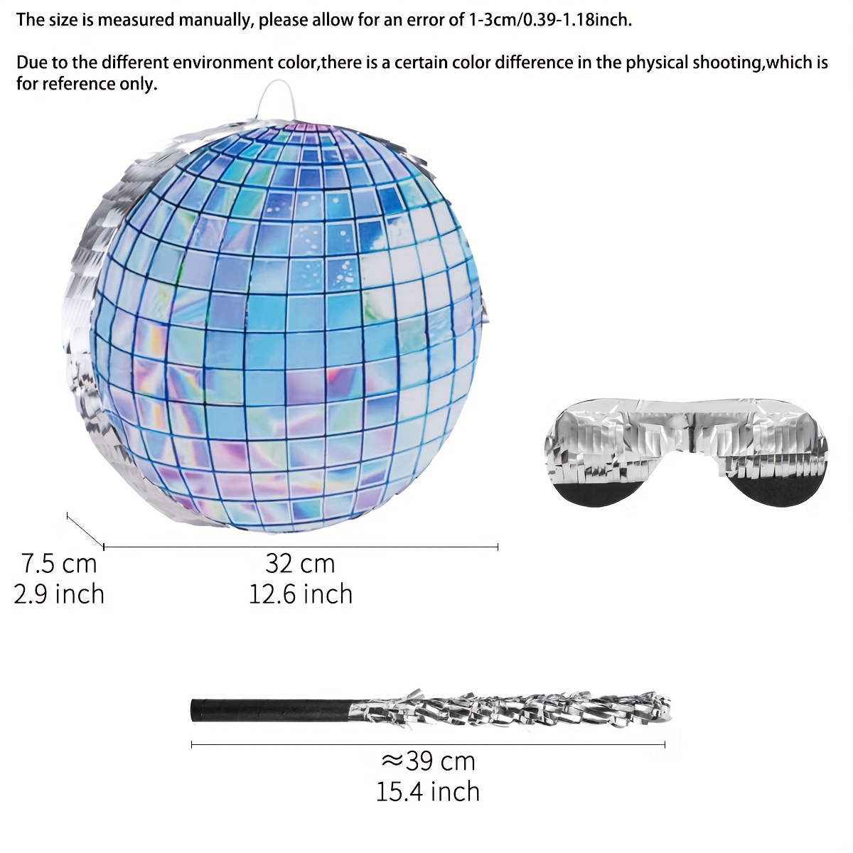 4pcs Disco Ball Shaped Pinata Set with Bat and Confetti