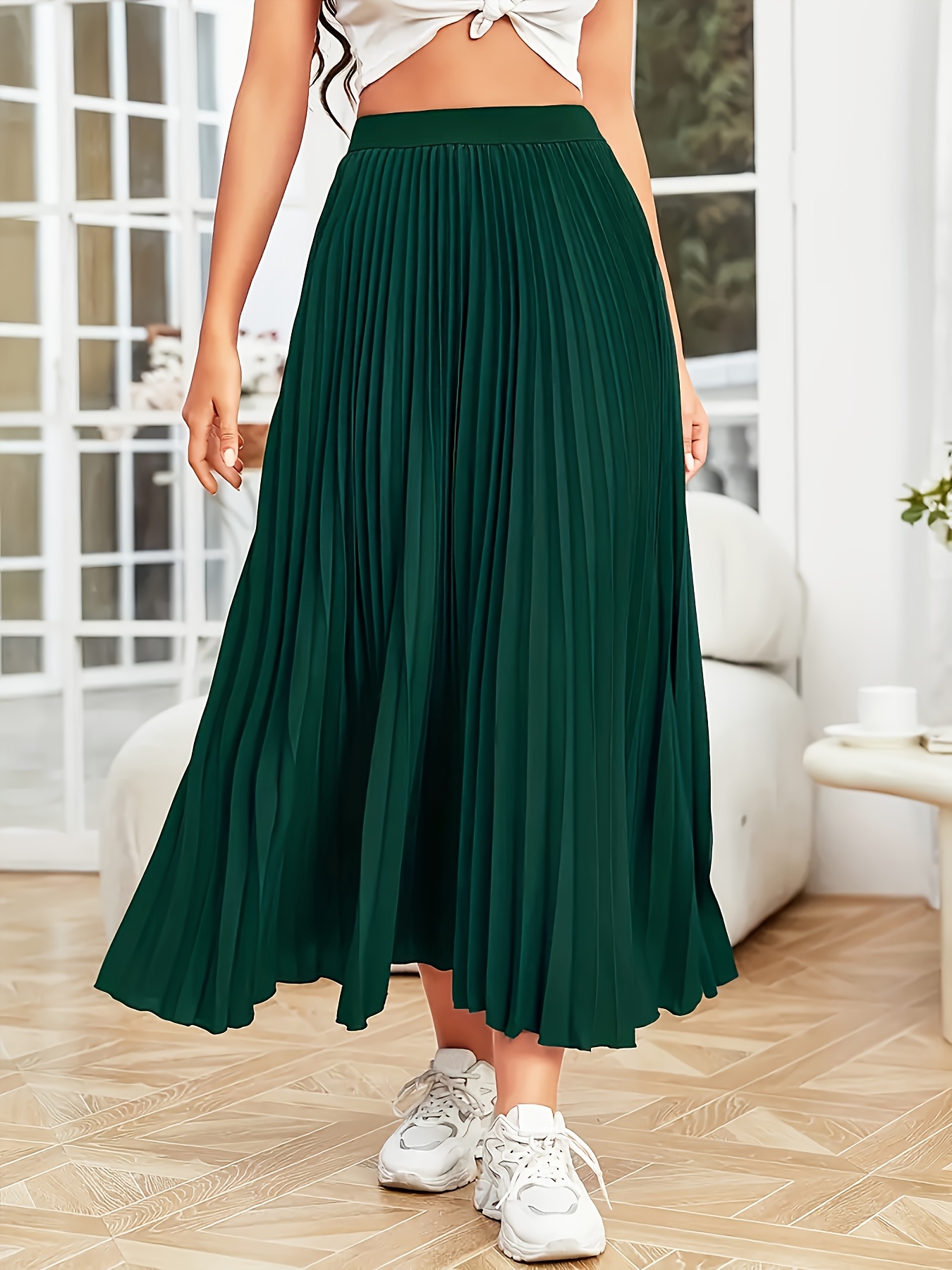 Dark Green Pleated Skirt Long Green Midi Skirt Curves Dark Green