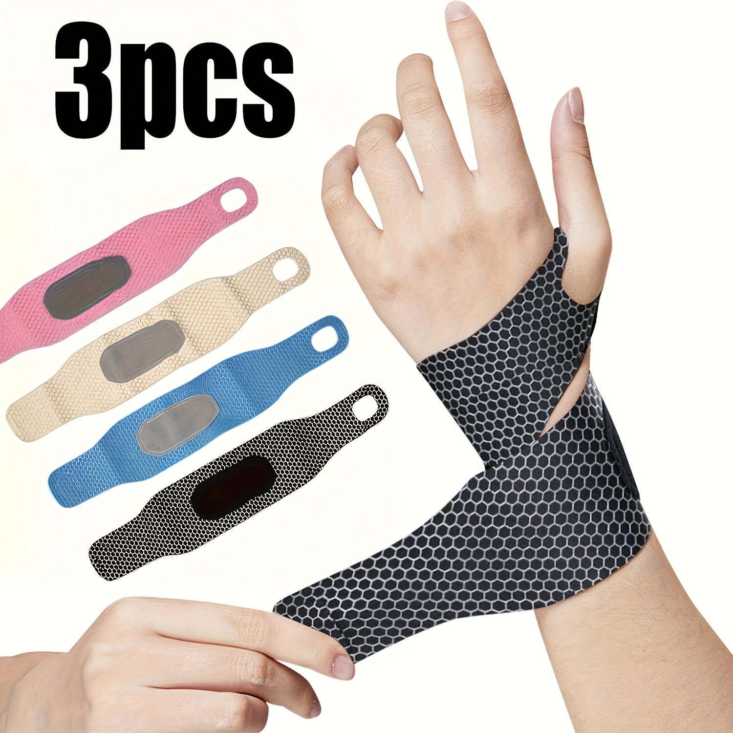 TEMU 3pcs Adjustable Wrist Suitable For Basketball, Badminton, Volleyball, Fitness & Computer Use - Breathable Wrist Guards With Tape Closure, Unisex