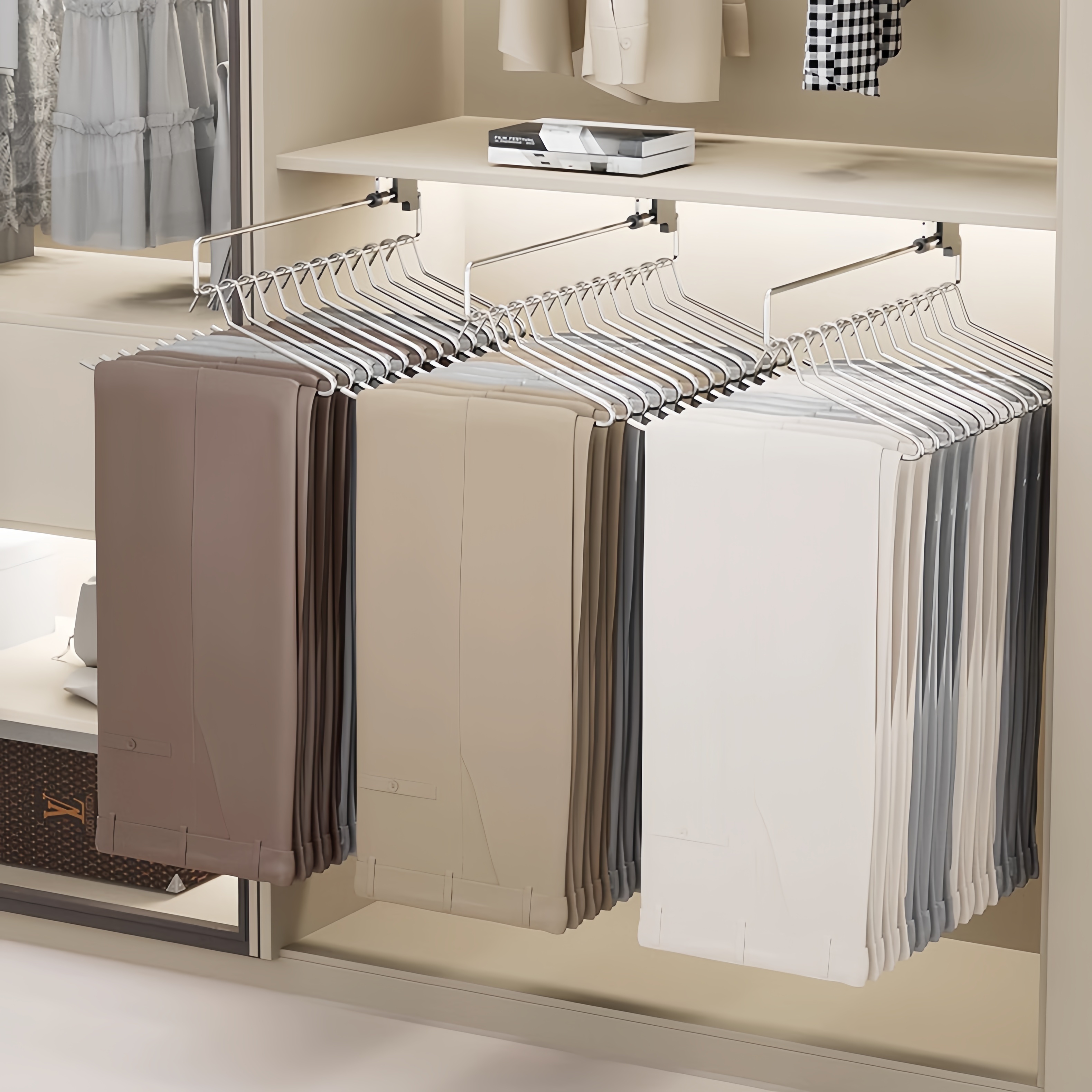 1 шт. регулируемый стальной стержень для шкафа, выдвижной вешалка для брюк, шарфов, одежды, обуви, шляп, спальни, металлическая органайзер для шкафа, детали полки 0