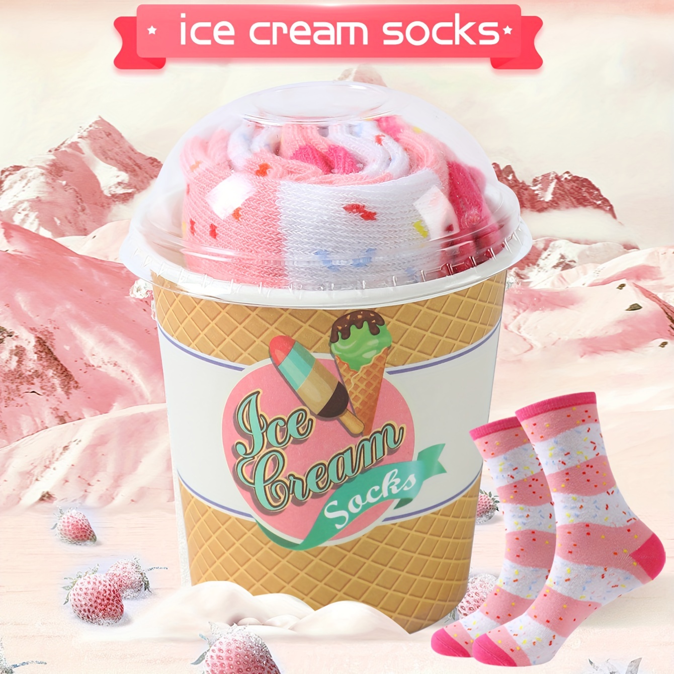 E-shop 1 Paar originelle lustige Kegelsocken, verspieltes Lebensmittel-Design, weich, bequem atmungsaktiv, geeignet für alle Jahreszeiten, für
