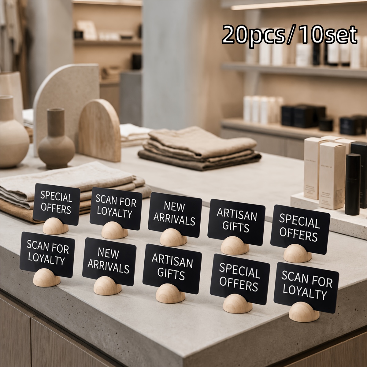 TEMU Lot de 10 mini tableaux noirs de bureau pour menu avec base épaisse en bois, d'affichage effaçable pour banquet de mariage, café, pâtisserie,