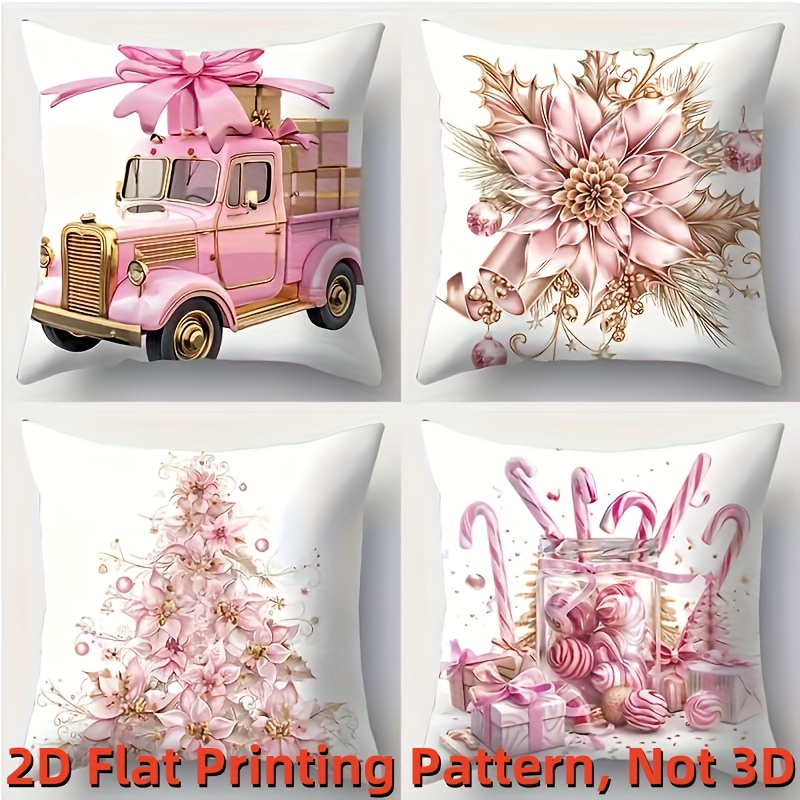 2d Flat 4pcs Zippered Polyester Decorative Pillow Covers, 2d Flat