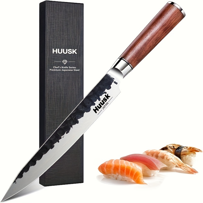 

Japanese Slicing Knife 8 Inch Sushi Knife, Hand Forged Sashimi Knife With Ergonomic Handle For Carving Turkey Cutting Meats, Vegetables, And Fruits Gift For Dad