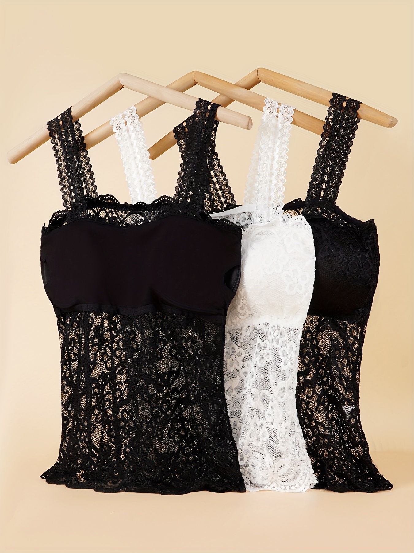 3pcs womens   lace camisole tank top with padded bra   length spaghetti strap summer undershirt and bodycon top