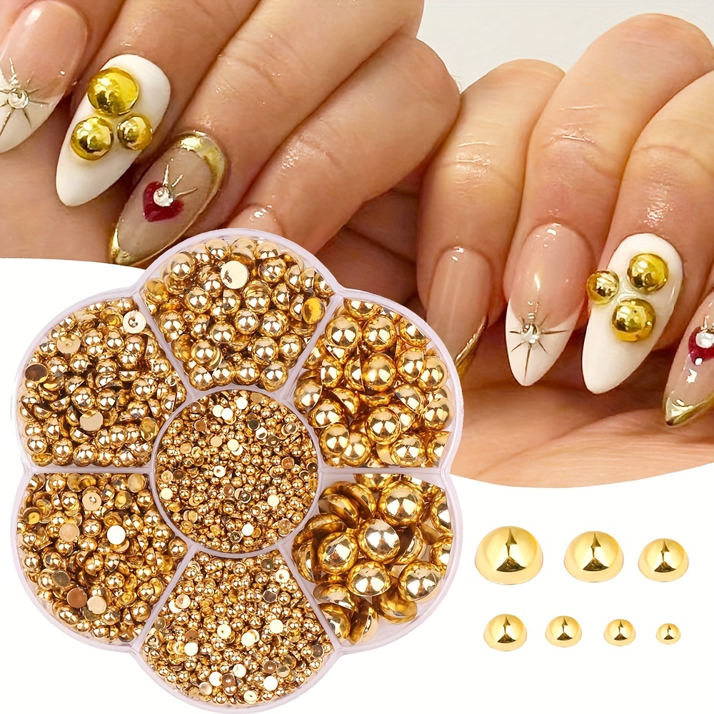 

2200pcs Golden Imitation Pearl Flat-back Accessories, Perfect For Nail Art Jewelry Making