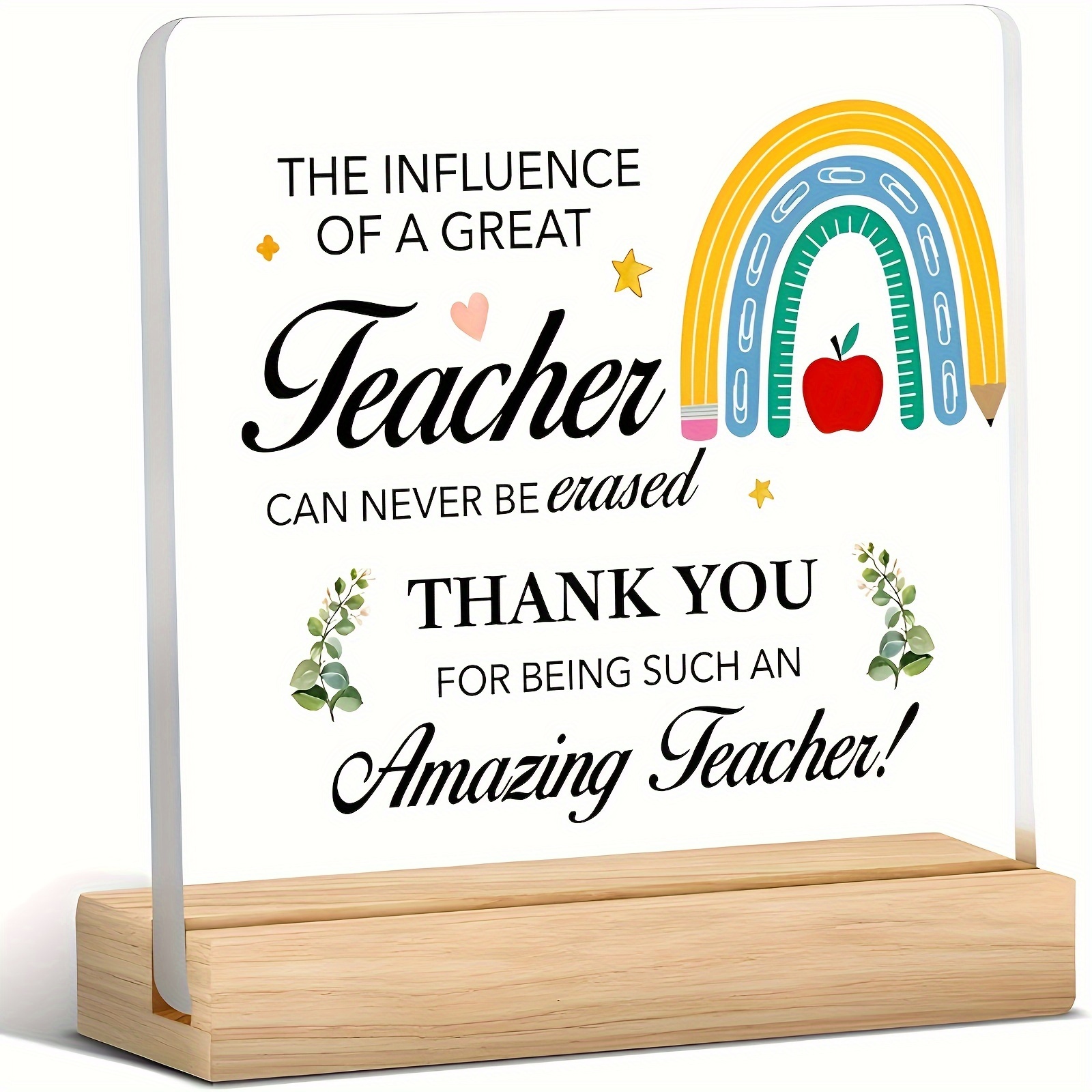 

Best Teacher Appreciation Acrylic Plaque - Perfect Thank You Gift For Home Desk Decor, Student Table Decoration Signs