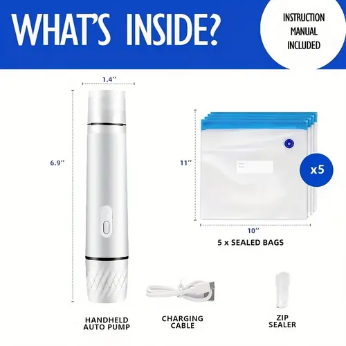 portable handheld vacuum sealer for food preservation cordless vacuum sealer mini sealer with 5 reusable sous vide bags ideal for meal prep freshness