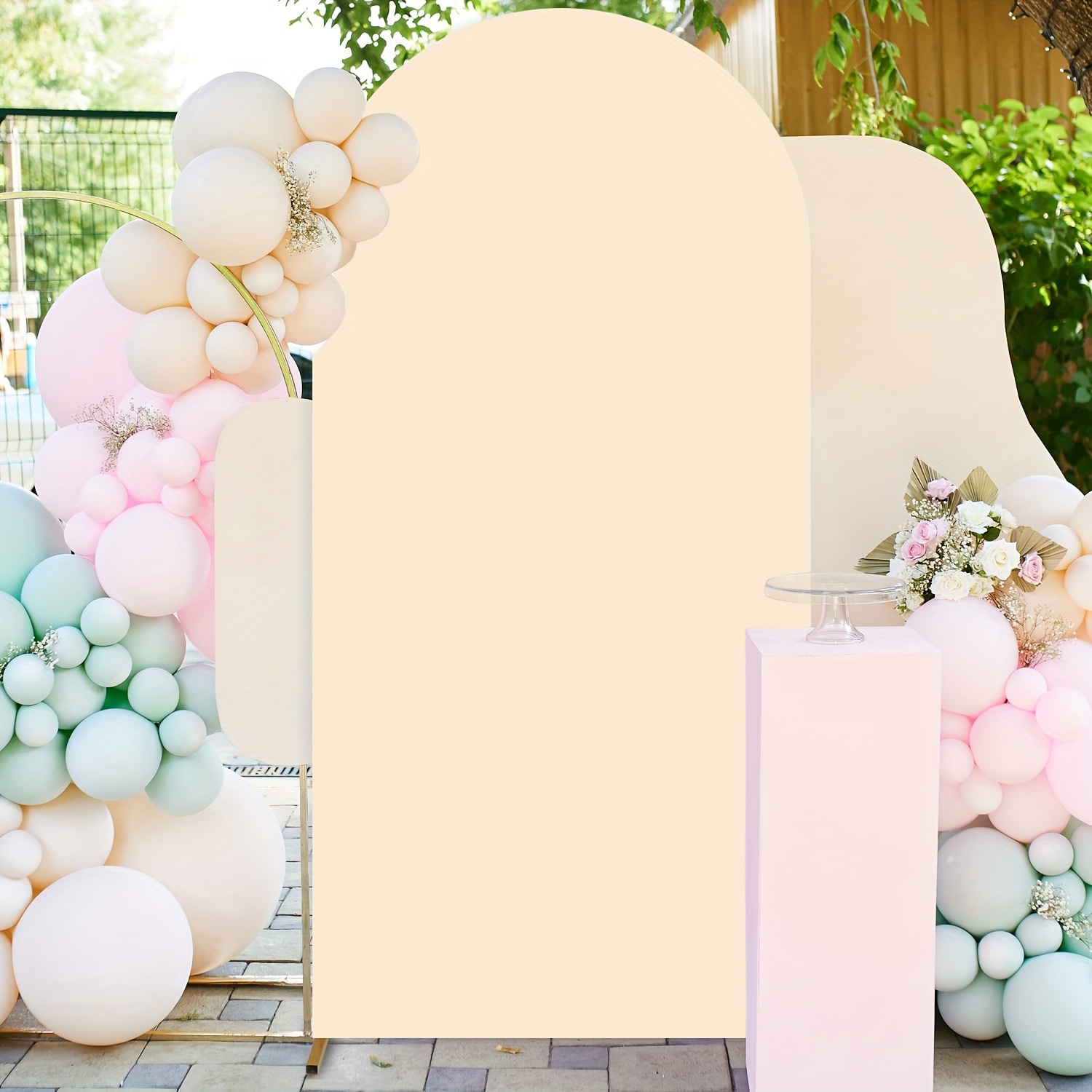 thumbnail image 2 of Set Of 2 Wedding Arch Cover 2-Sided Round Top Spandex Fitted Arch... 2 of 12