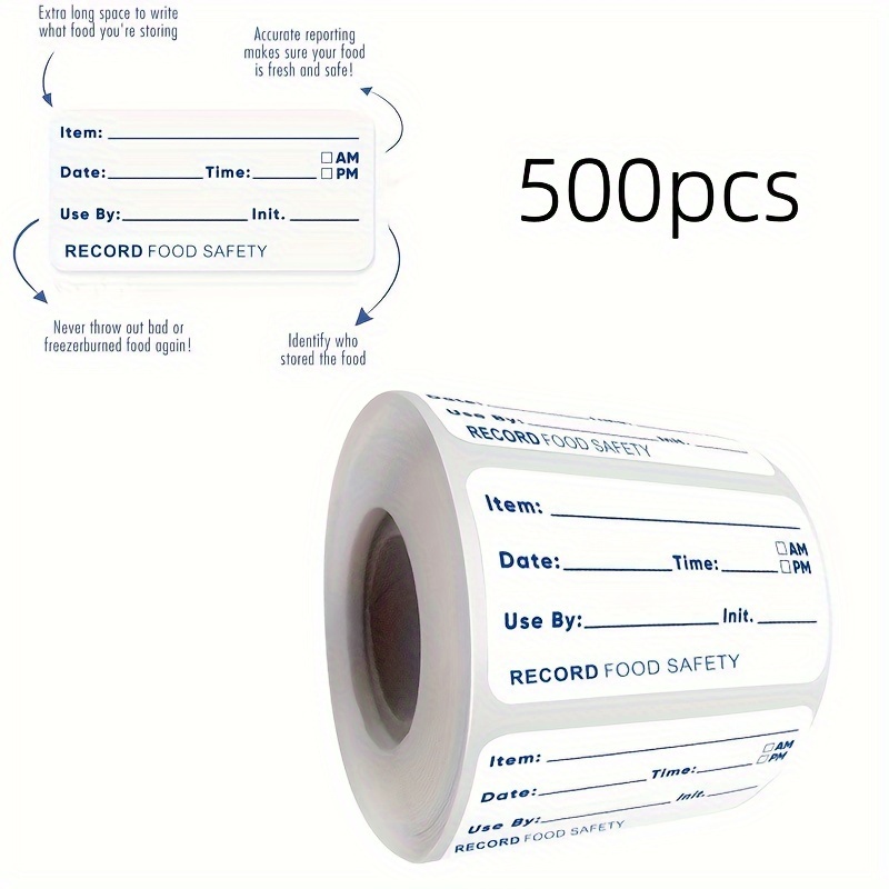 

500pcs Date Labels, Record Keeping Stickers With Pre-printed Item, Date, Time , English Letter And Number Pattern, Paper Material For Kitchen Use