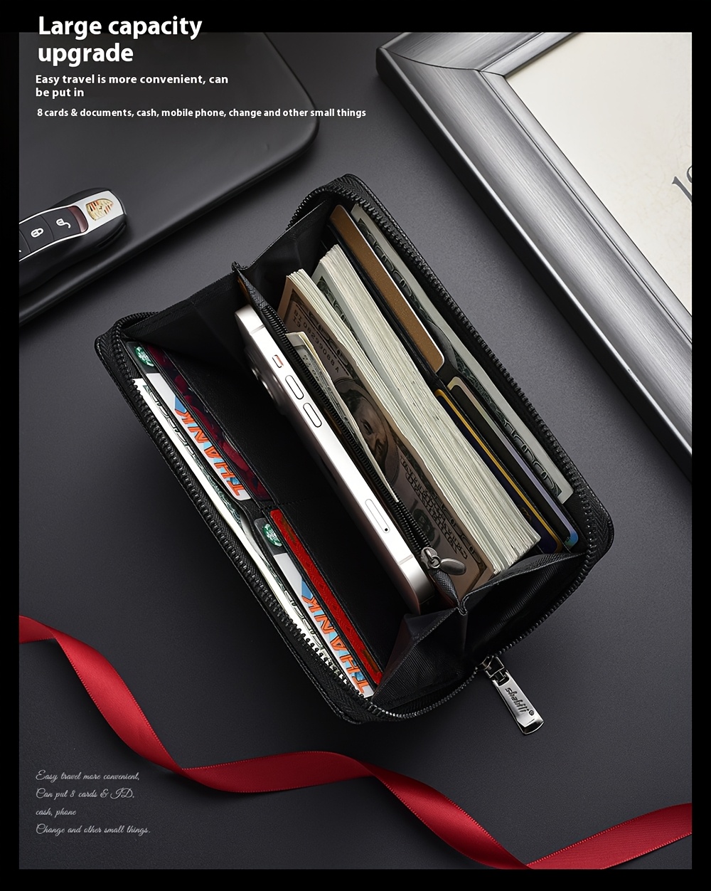 Cartera larga para hombre con gran capacidad, múltiples ranuras para tarjetas, monedero, tarjetero y clutch para .