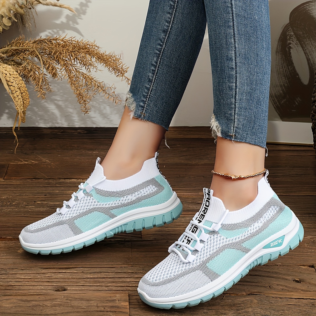 Zapatillas deportivas casuales de malla transpirable geométrica de talla grande para mujer - Ligero, con cordones, suela de espuma de PVC, para correr, viajar y uso casual, parte superior y forro de tela duradera, comodidad para todas las estaciones, esenciales para el gimnasio, ropa deportiva elegante, soporte acolchado.