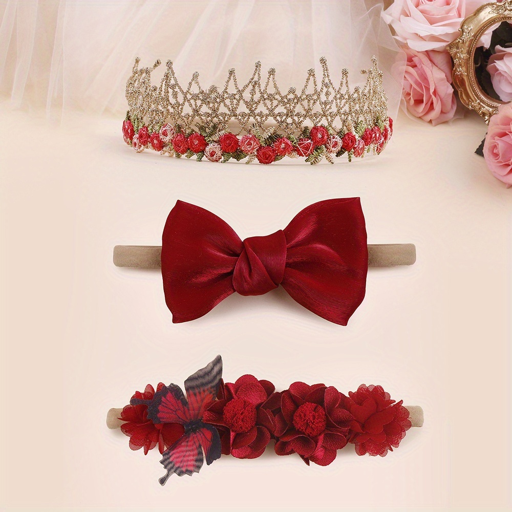 TEMU 3pcs Flower Trim Nylon Headbands For - Additions For Christmas, New Year, Art Photoshoots, And Daily Wear, Birthday, And First Birthday