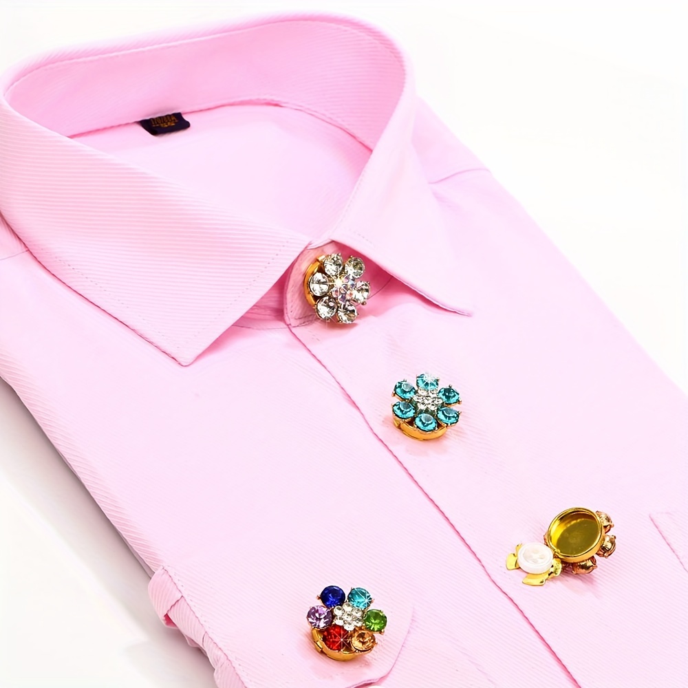 

2pcs Luxury Rhinestone Flower Cufflinks For Women - No-sew Button Covers In Assorted Colors, Perfect For Dresses & Collars