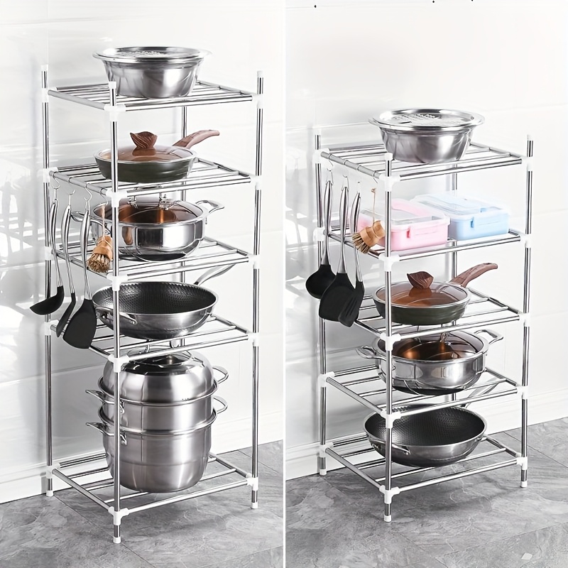 

5-tier Stainless Steel Pot Rack Organizer, Large Capacity Kitchen Storage Shelf, Easy Assembly, Multi-scene Use For Cookware, Pans, Utensils, Non-food Contact, Ideal For Kitchen, Living Room, Bathroom