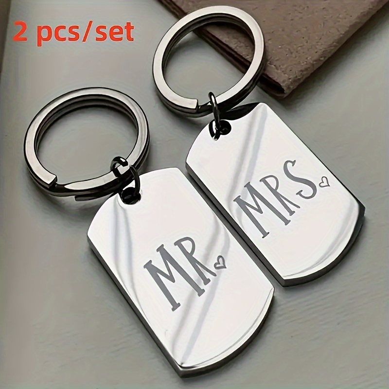 Mr. & Mrs. Stainless Steel Keychain Set - 2pcs, Anniversary & Wedding Gifts