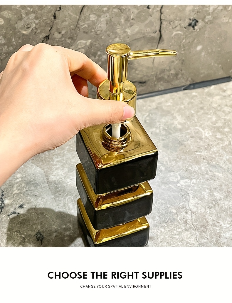 Bathroom Organization And Storage Supplies, Creative Unique Ceramic Mirror Black And White Soap Dispenser, Hotel Washstand Liquid Dispensing Bottle, Pump-Type Empty Bottle, Reusable Shampoo, Shower Gel, Square Tower Lotion Bottle