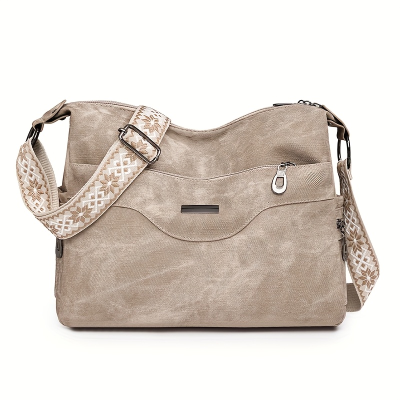 Image of Vintage Women's Shoulder Bag Solid Color Bohemian Style Adjustable Strap Suitable For Daily Use Or As A Gift