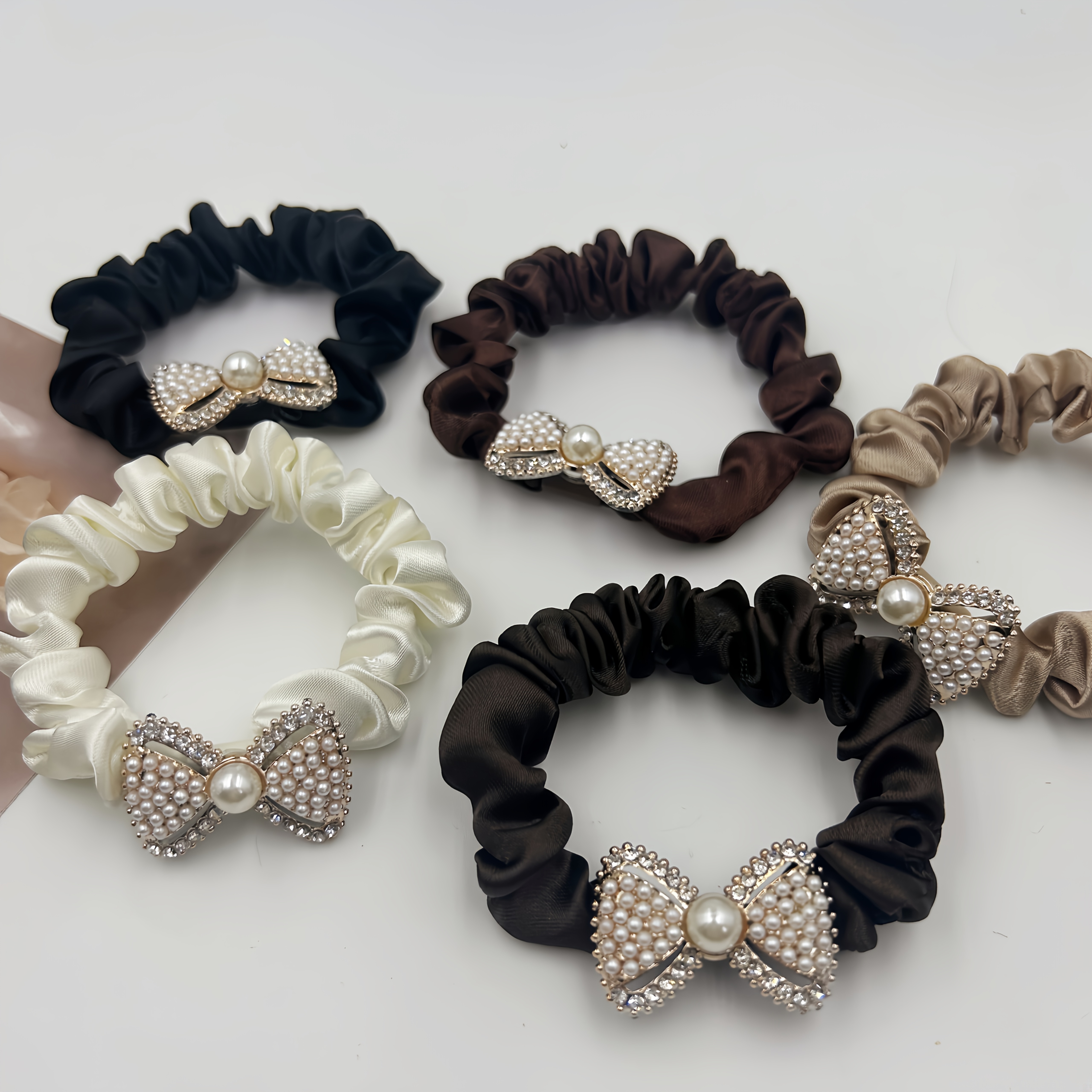 Image of 5pcs Rhinestone Small Hair Ties, Fashionable Bow Hair Bands, Durable High-elasticity Hair Ties That Won't Damage Hair, Head Accessories For Ponytails And Buns, Exquisite Gift