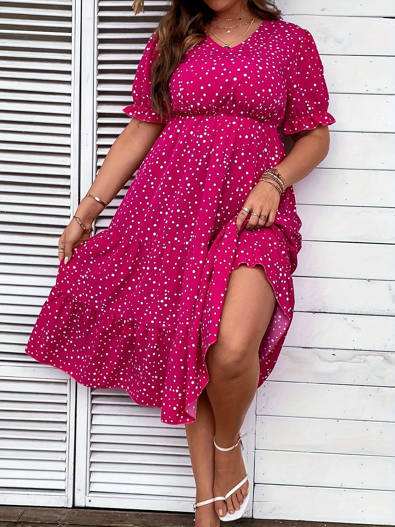 popular plus size elegant polka dot midi dress women Temu United Kingdom