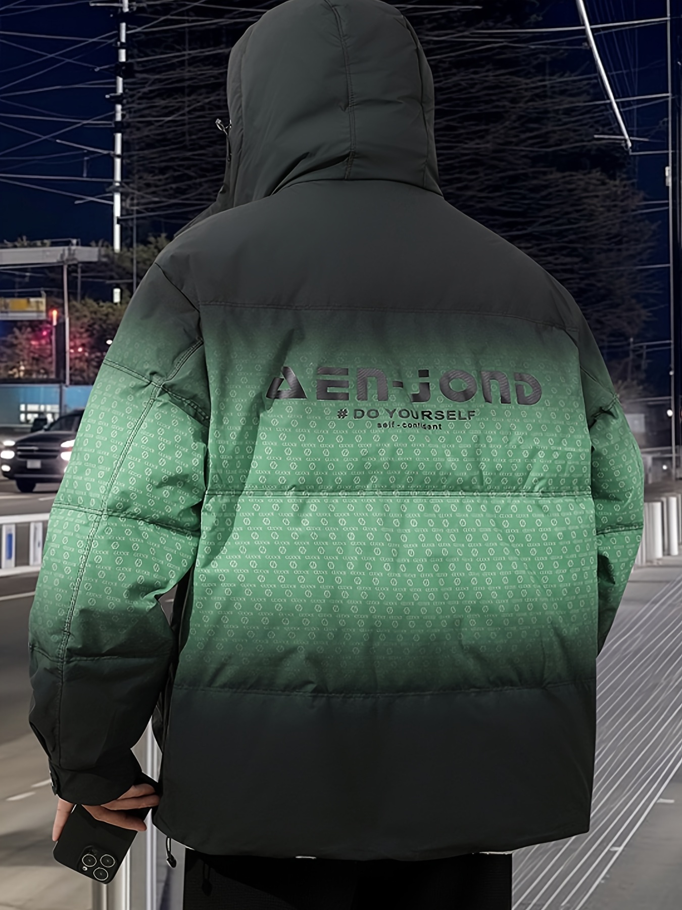 Men's Thick Warm Hooded Down Jacket, Gradient Design