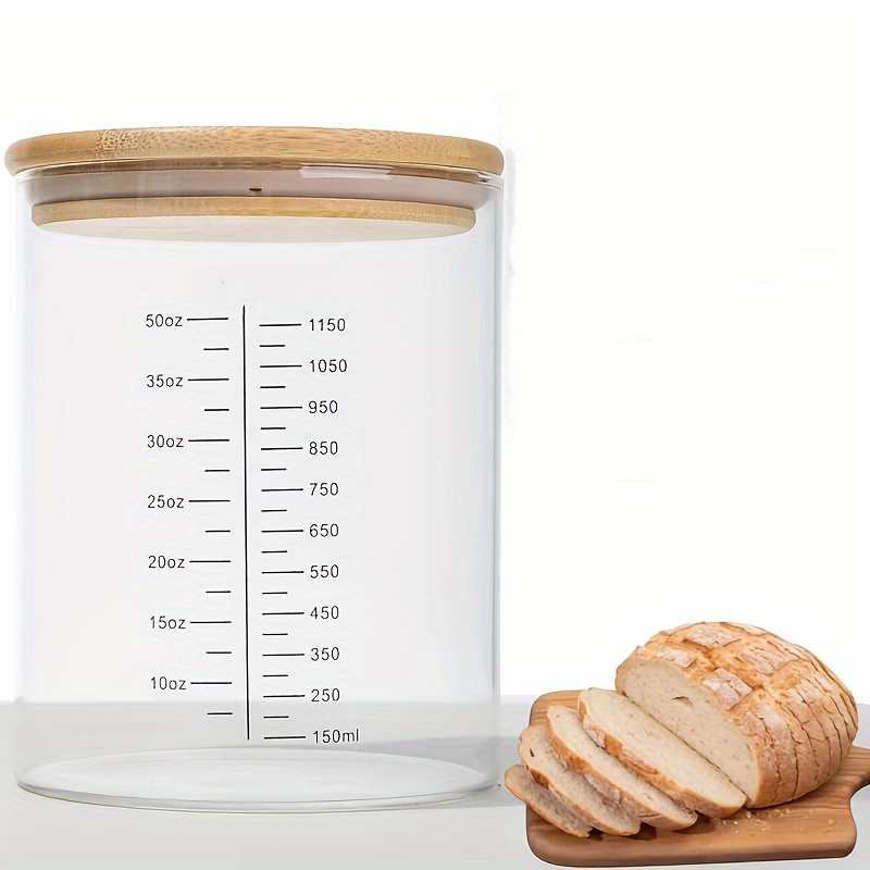 TEMU 1/2pcs 1480ml/50oz High Borosilicate Glass Airtight Storage Jars, Glass Container With Graduated Scale For Bread Proofing, Suitable For Storing