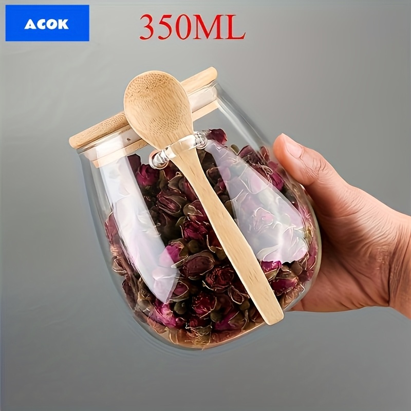 TEMU 2pcs Set Large Capacity Transparent Glass Snack Storage Containers With Spoon Lids, Airtight Tea Canisters, Reusable Round Kitchen And Pantry Containers For Christmas